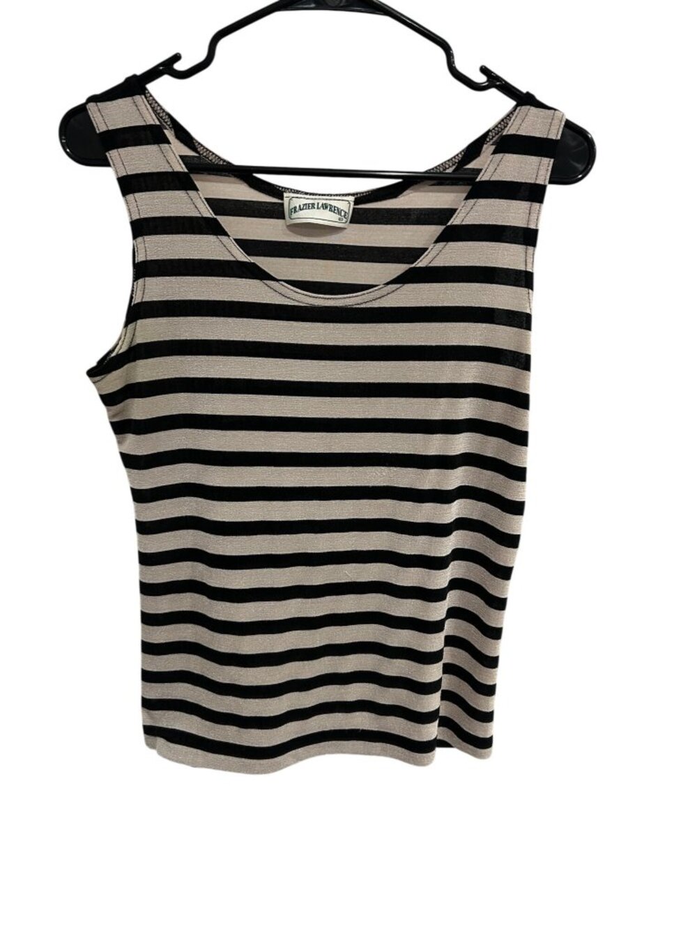 Frazier Lawrence Black Beige Striped Sleeveless Tank Top Minimalist Preppy
